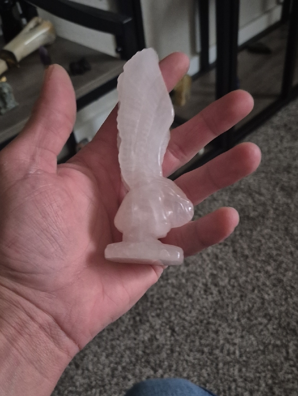 Carved Rose Quartz Eagle Figurine - Pale Pink